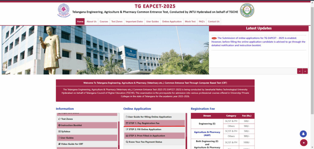 Official Portal to pay TG EAPCET Application Fees online-portal0for-application-fee