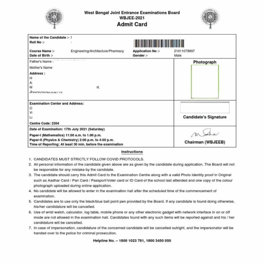 wbjee admut card