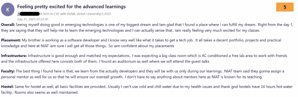 NIAT Chennai Reviews