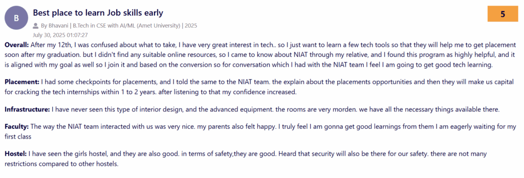 NIAT Chennai Reviews