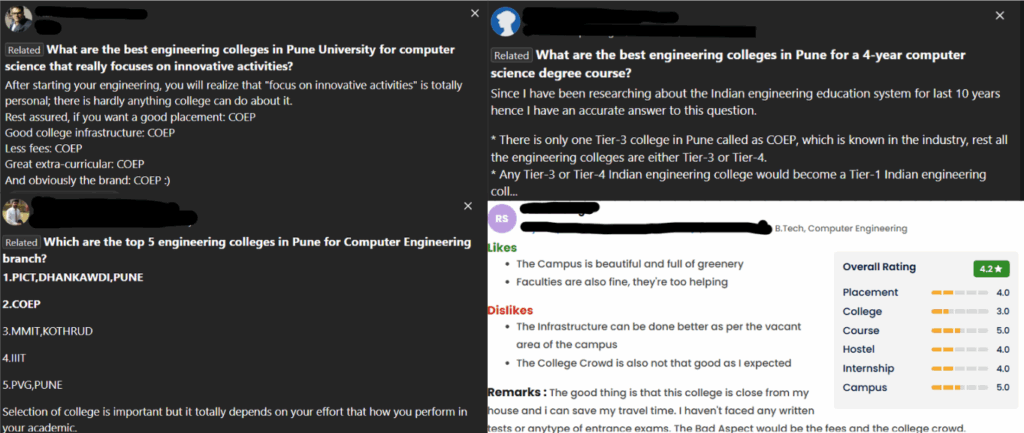 student reviews for the top engineering colleges in pune