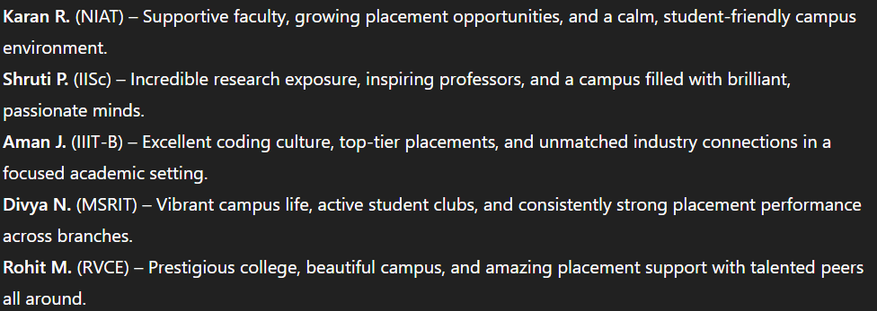 Student reviews for the top 10 engineering colleges in bangalore